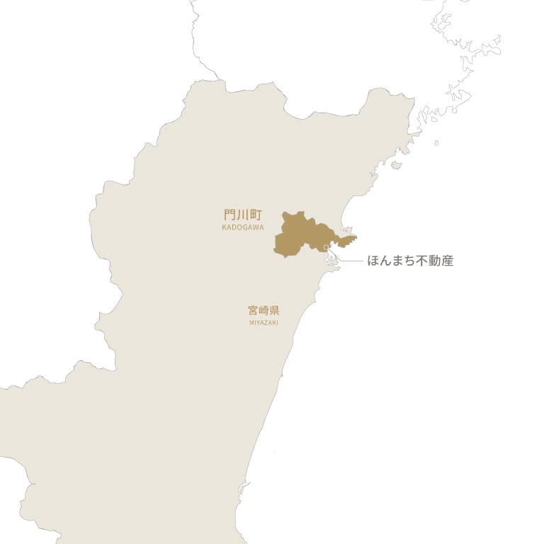 宮崎県の地図。門川町に色がついている